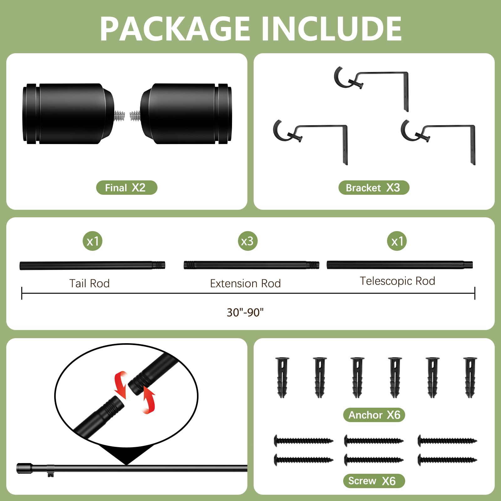 Adjustable Black Curtain Rods 1 Pack S5336