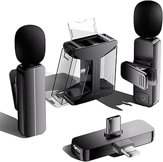 2 Pack Wireless Mini Lavalier Lapel Microphone for iPhone,Android Phone(2 in 1) w/case - 65ft Cordless Clip on Dual Mics with Noise Reduction 6H Working Time for Video Recording Vlogging, YouTube