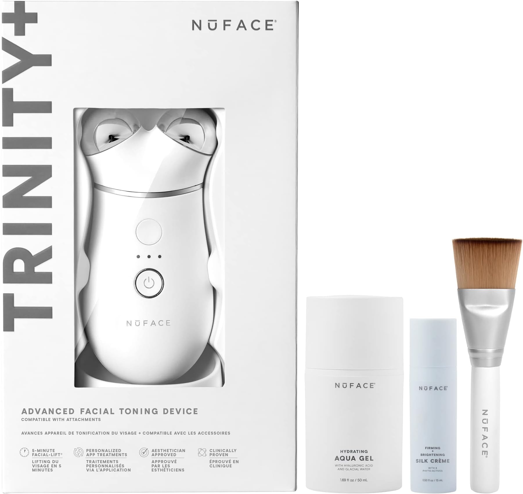 TRINITY+ Microcurrent Facial Device Kit - FDA Cleared Face Sculpting & Neck Tightening Device to Contour Cheeks & Brows + Microcurrent Gel Activator & Silk Creme