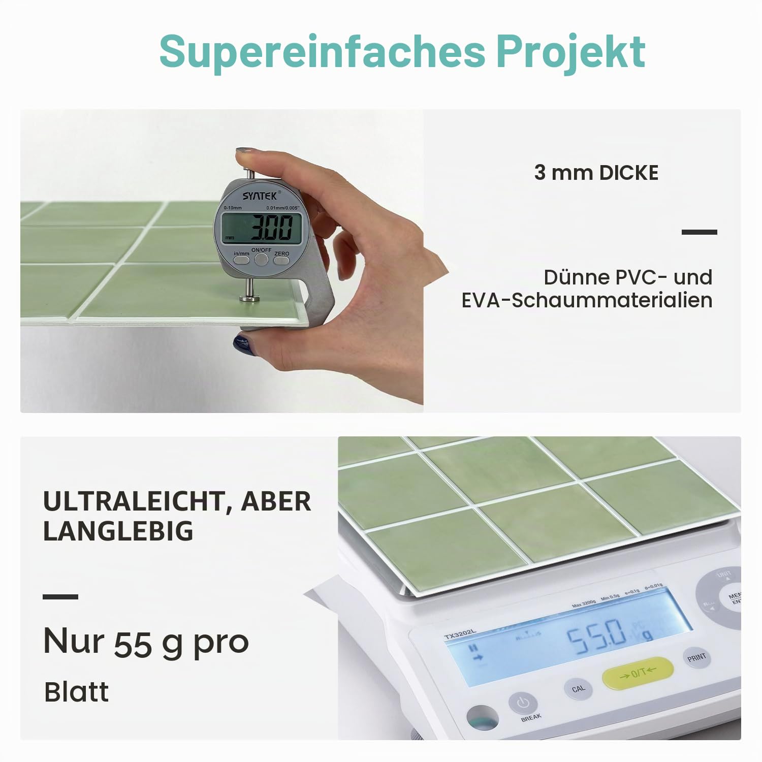 Commomy 3D Selbstklebend Fliesenaufkleber 30 x 30 cm PVC Matt Salbei Grün für Küche Bad Metro Wanddekor