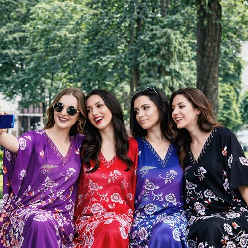 Image of Miss Lavish London Kaftan Dresses for Women,Beach Kaftan Coverups,Hawaiian Coverups for Women,Long Beach & Swimsuit Coverups,Plus Size African Caftan Dress,Moroccan Style Loungewear Red L