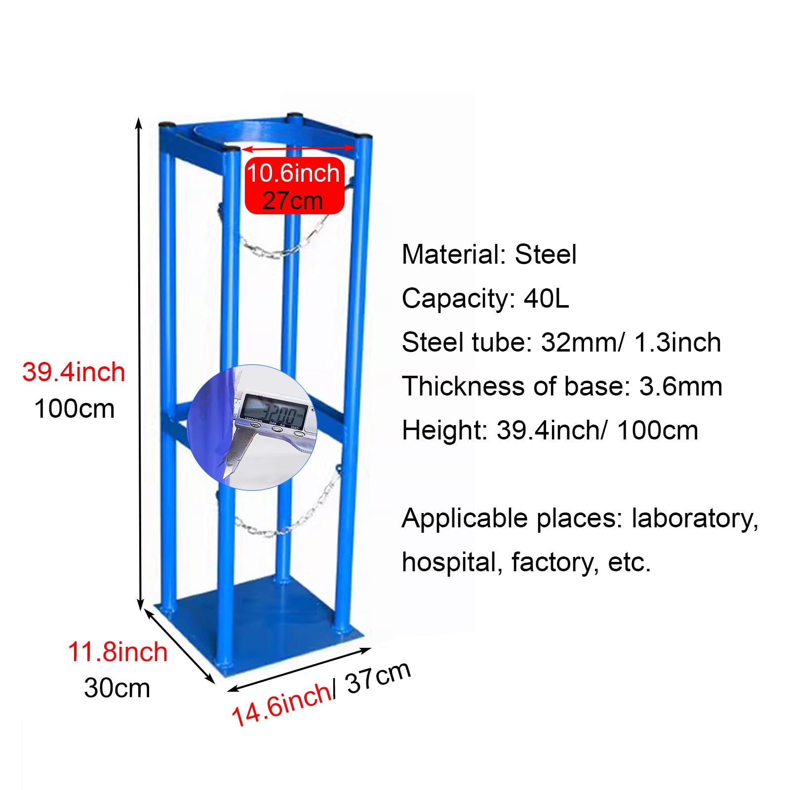 Estante para almacenar Cilindros de Gas en Laboratorios y fábricas, Organizador de Soporte para Tanques de oxígeno/nitrógeno, Soporte Duradero para una Sola Botella (27 cm)