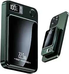 Power Bank 10000mAh Carregador Leve Bateria Universal Portátil com Indução 22,5W PD Carga Rápida Display LED Indicador Saída/Entrada USB-A USB-C Tipo-C Compatível com iPhone 16/15/14/13/12/11 (Verde)