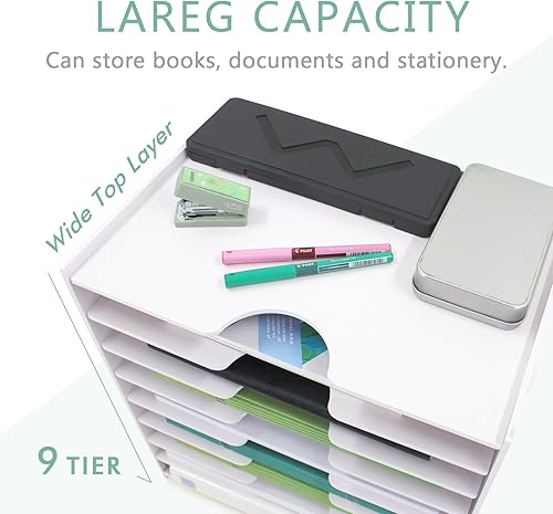 Miniatura 3 de SONGWAY Organizador de Archivos para Escritorio - Soporte de Documentos de 9 Niveles Amplio, Estante de Almacenamiento para Cartas y Correo,
