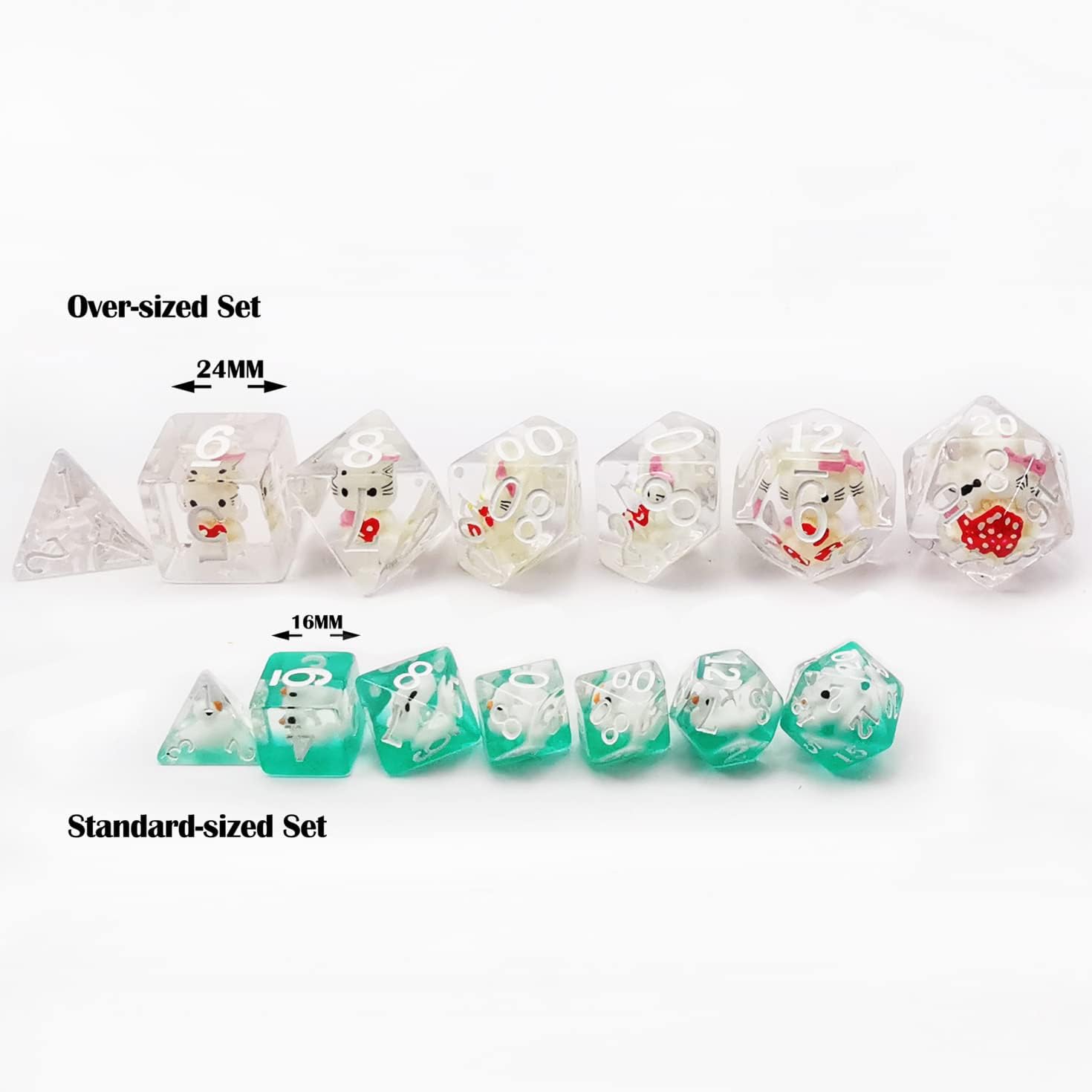 Bescon Oversized DND Hellokitty Dice Set, Big 7pcs Cat Translucent Polyhedral D&D Dice Set, Big Sized Dungeons and Dragons Dice