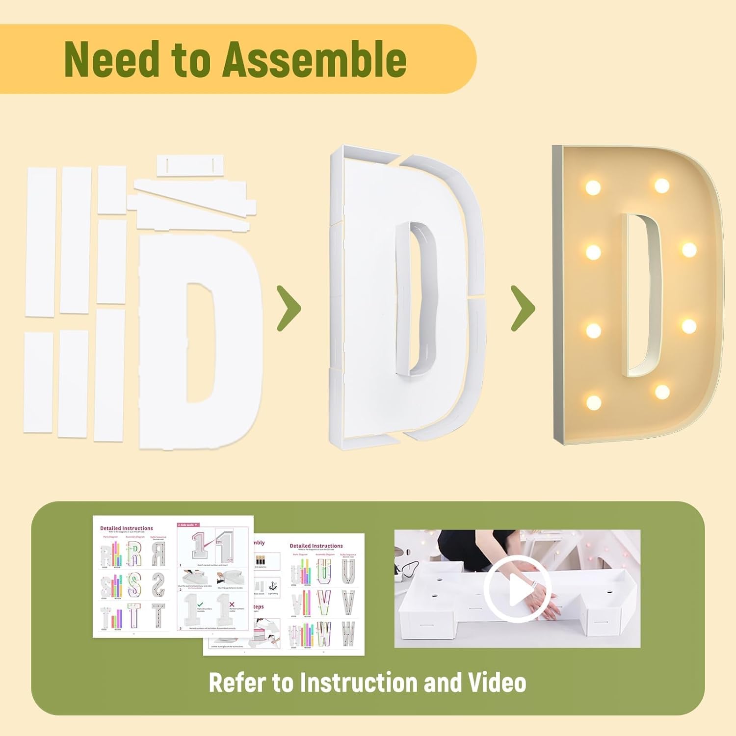 Mixifox 3FT Marquee Letters D, Large Light Up Letters 3 Feet Tall with Lights, Big Letter for Wedding, Engagement, Graduation, Birthday Party Decorations, Pre-Cut Foam Board Kit - Image 3