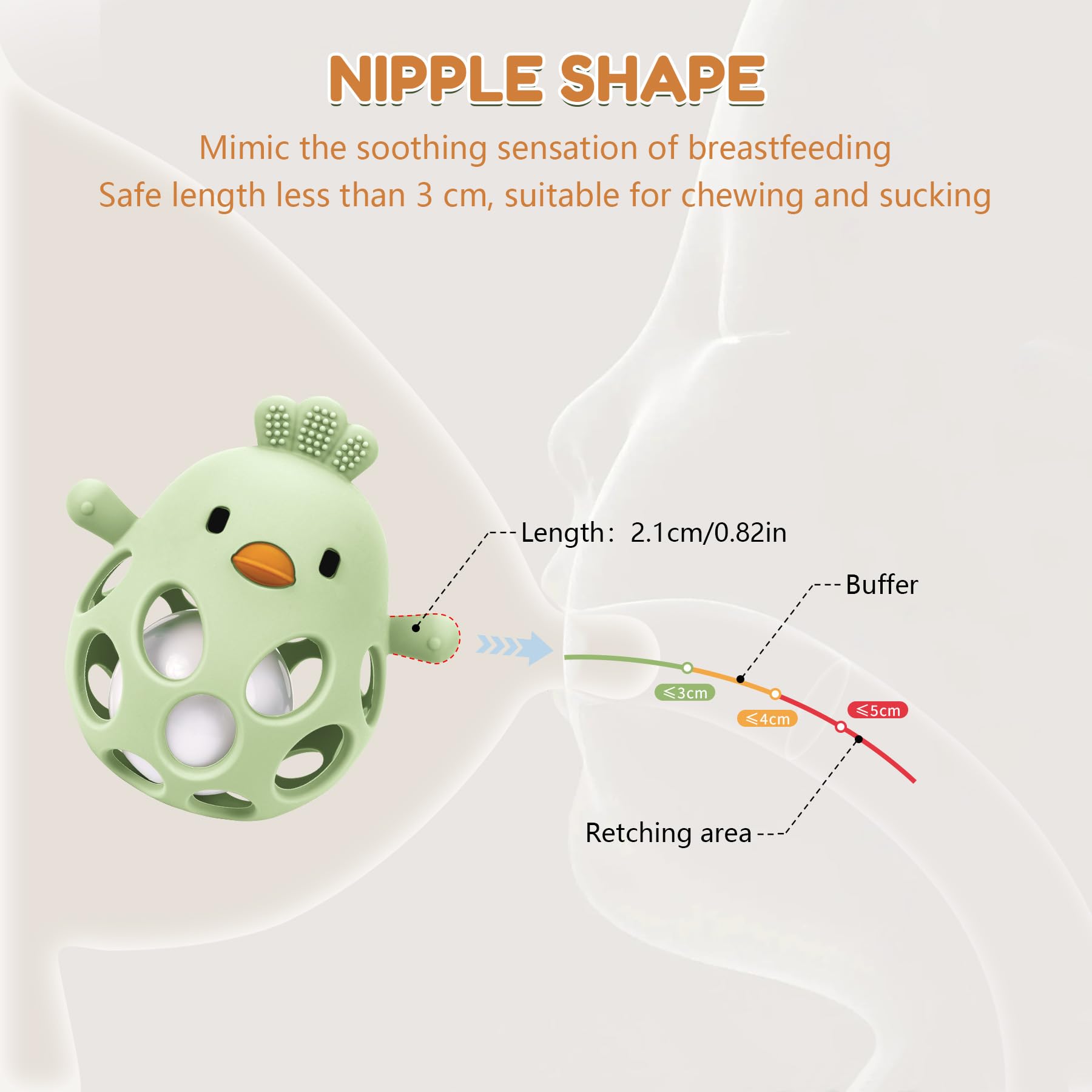MCGMITT Massaggiagengive in Silicone con Sonaglio – Palla Flessibile da Presa a Forma di Pulcino Priva di BPA Morbida e Facile da Tenere Giocattolo Montessori per la Dentizione Bambini – Verde
