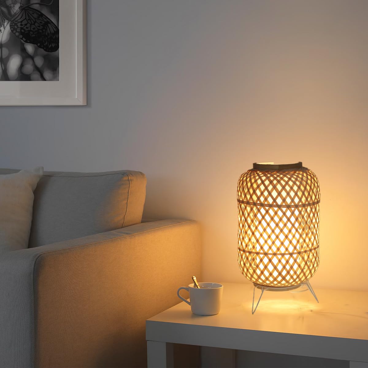 Alpinaluz Lampada da tavolo in vimini E27 - stile vintage nordico con paralume e diffusore interno in policarbonato trasparente