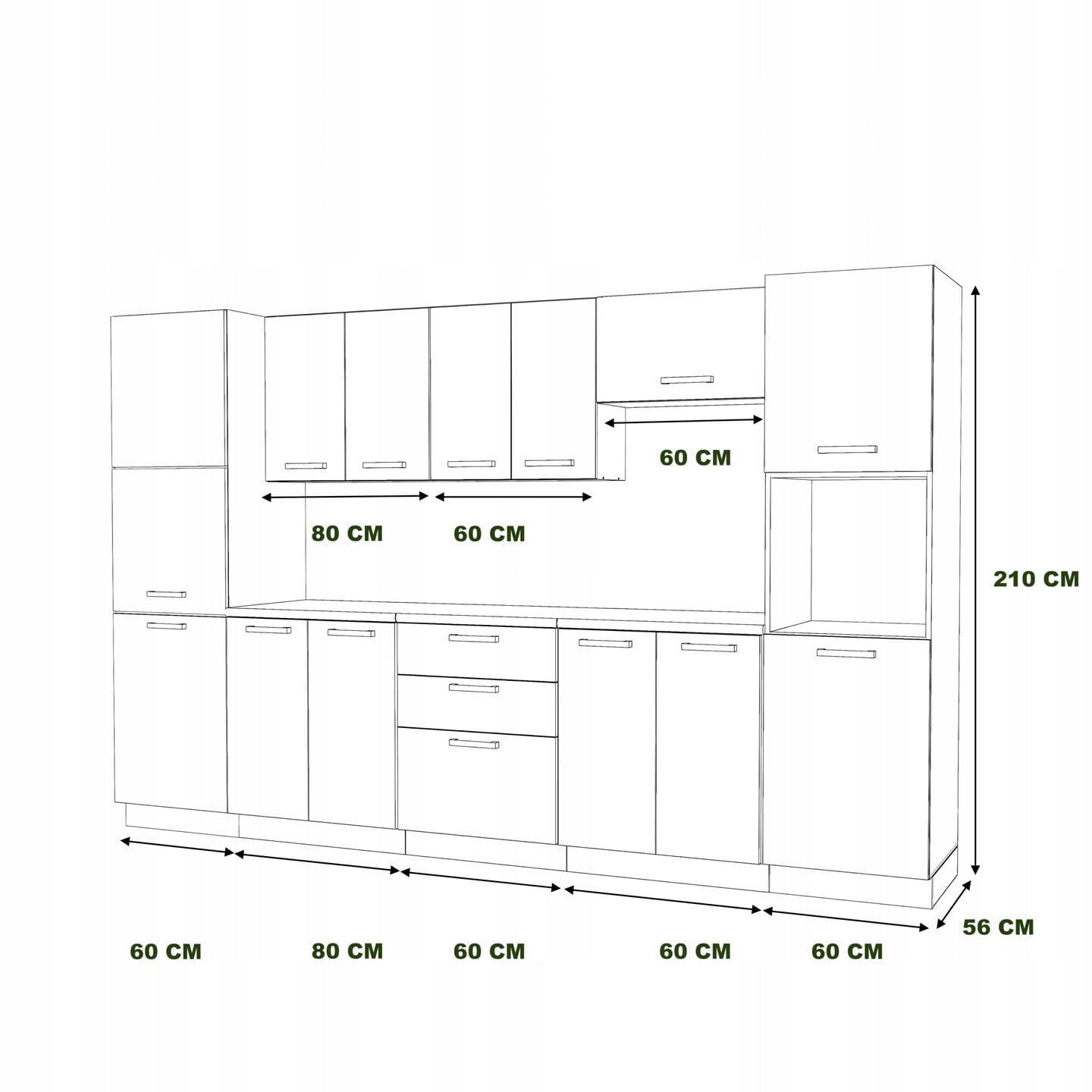 Küchenmöbelset 320cm,Einbau mit Ober- und Unterschränken, Hauswirtschafts- und Backofenbau, Modularküche zum Selbstmontagen ohne Haushaltsgeräte,Stil Modern Weiß Matt