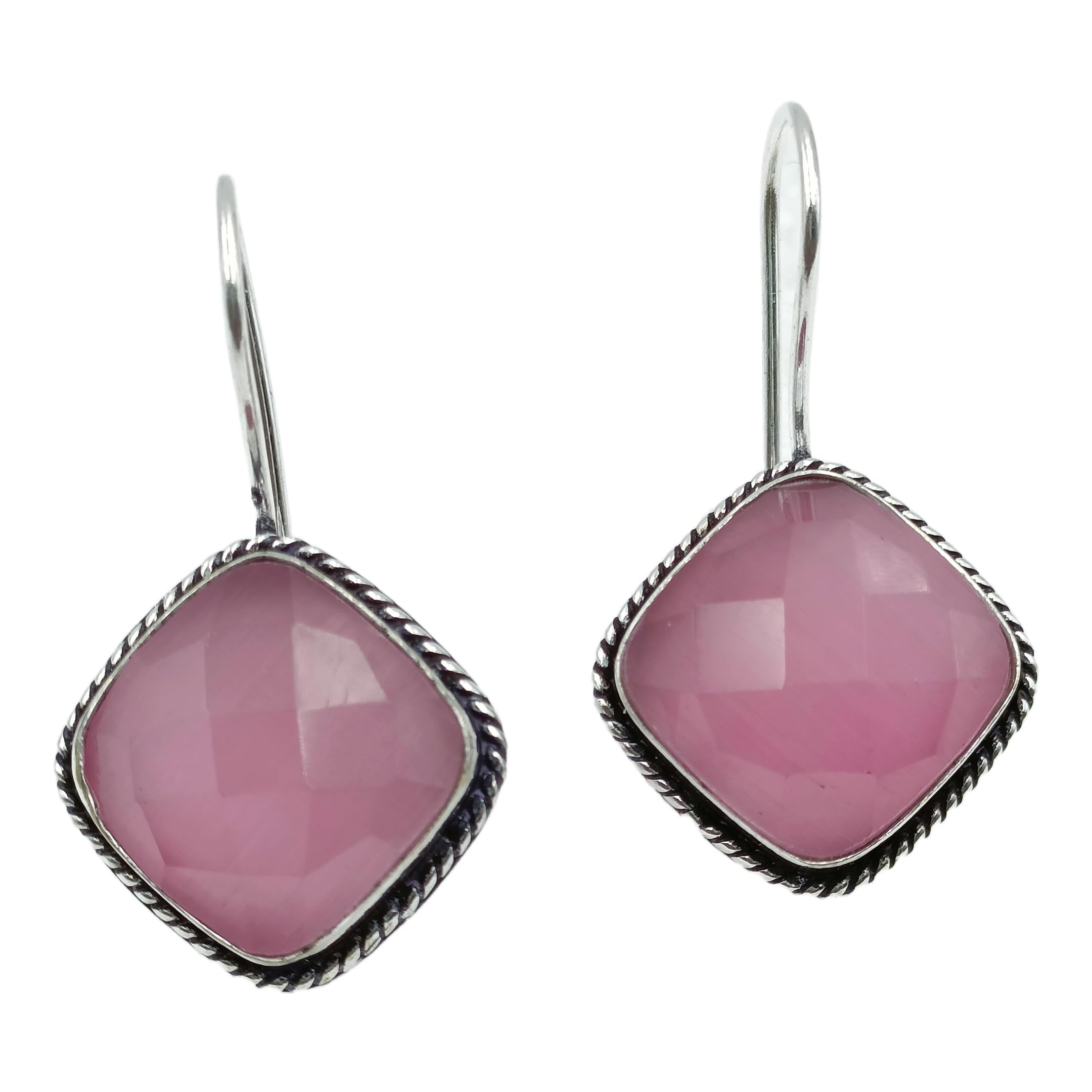 Aarvy Creations Pink Chalcedony Dangle Earrings for Women |Silver Toned Handmade Gemstone Drop Earrings | Boho Style Lightweight Jewelry Gift(Pack of 1)-image-36