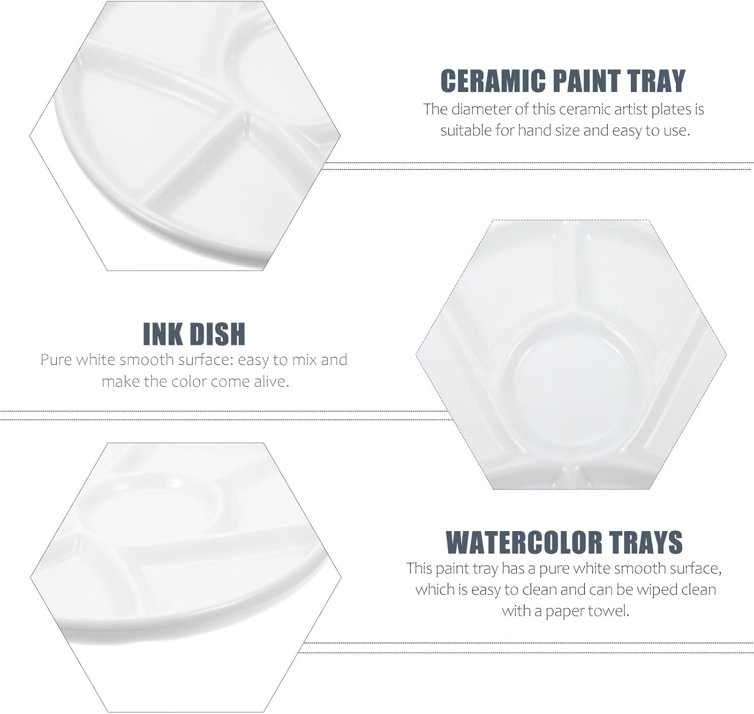 PRETYZOOM Ceramic Paint Palette Circular 6-Compartment Pigment Tray Watercolor Gouache Mixing Plate for Artists and Painters