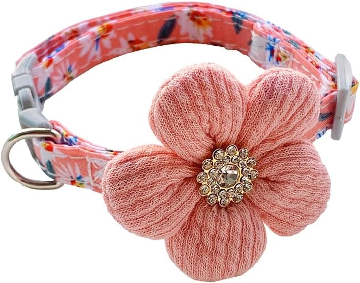 Cotton Safe Breakaway Cat Collars with Flower with Rhinestones for Female Girl Cats Male Boy Cats Pink