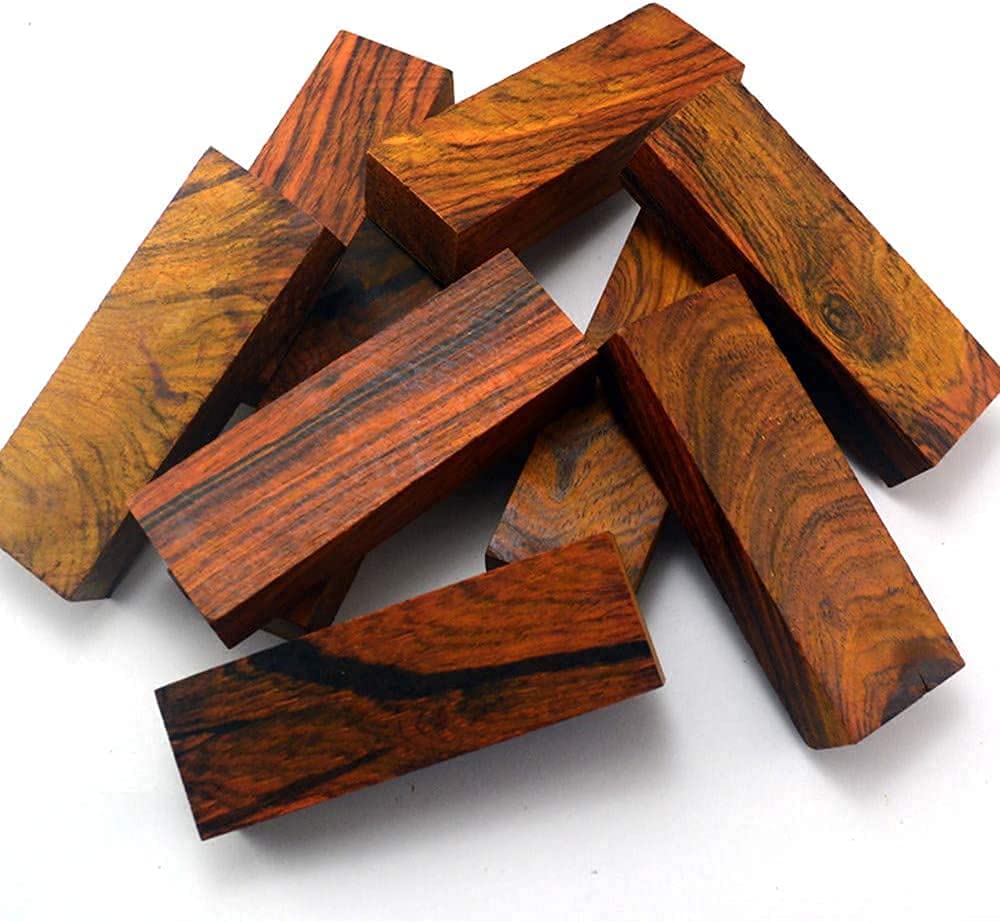 1 Paire de Dalles D'écailles de Manche de Couteau en Bois de Bois de Santal Jaune Naturel Dalbergia pour la Fabrication de Couteaux (4,72 "X1,58" X1") (Chaque Paire est Unique)