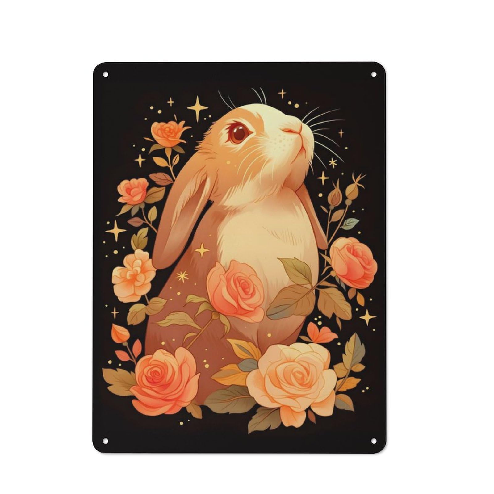Junmoney Bunny With Roses Nostalgic Decorative Tin Sign 40X30cm Featuring Old Style Wall Plaque For Kitchen, Hallway, Bar Or Small Cafe