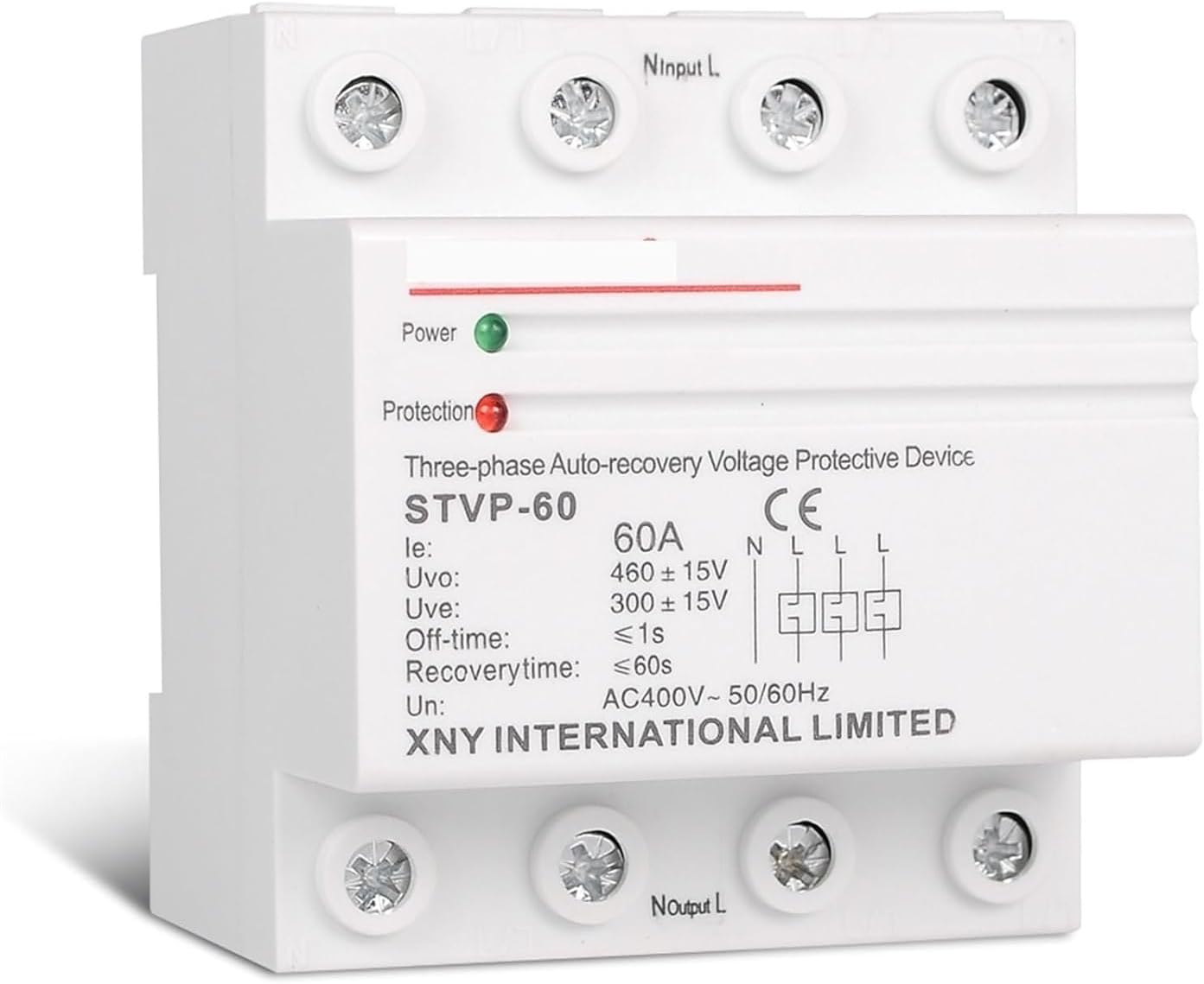 ALKOY Circuit Breaker Three Phase 4 Wires 380V 60A 125A DIN Rail Automatic Recovery Over Under Voltage Protector Voltage Relay Device 1Pcs (Size : 60A) (Size : 60A)