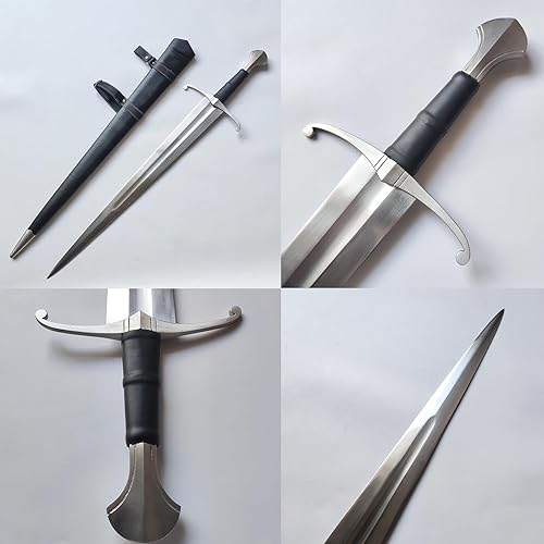 Miniatura 7 de Espada medieval de caballero de acero con resorte de espiga completa con vaina y mango de diamante para uso al aire libre, práctica, colección, 39.8