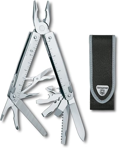 Victorinox Swiss Tool Swiss Army Knife, Large, Multi Tool, 28 Functions, Locking Blade, Case, Silver