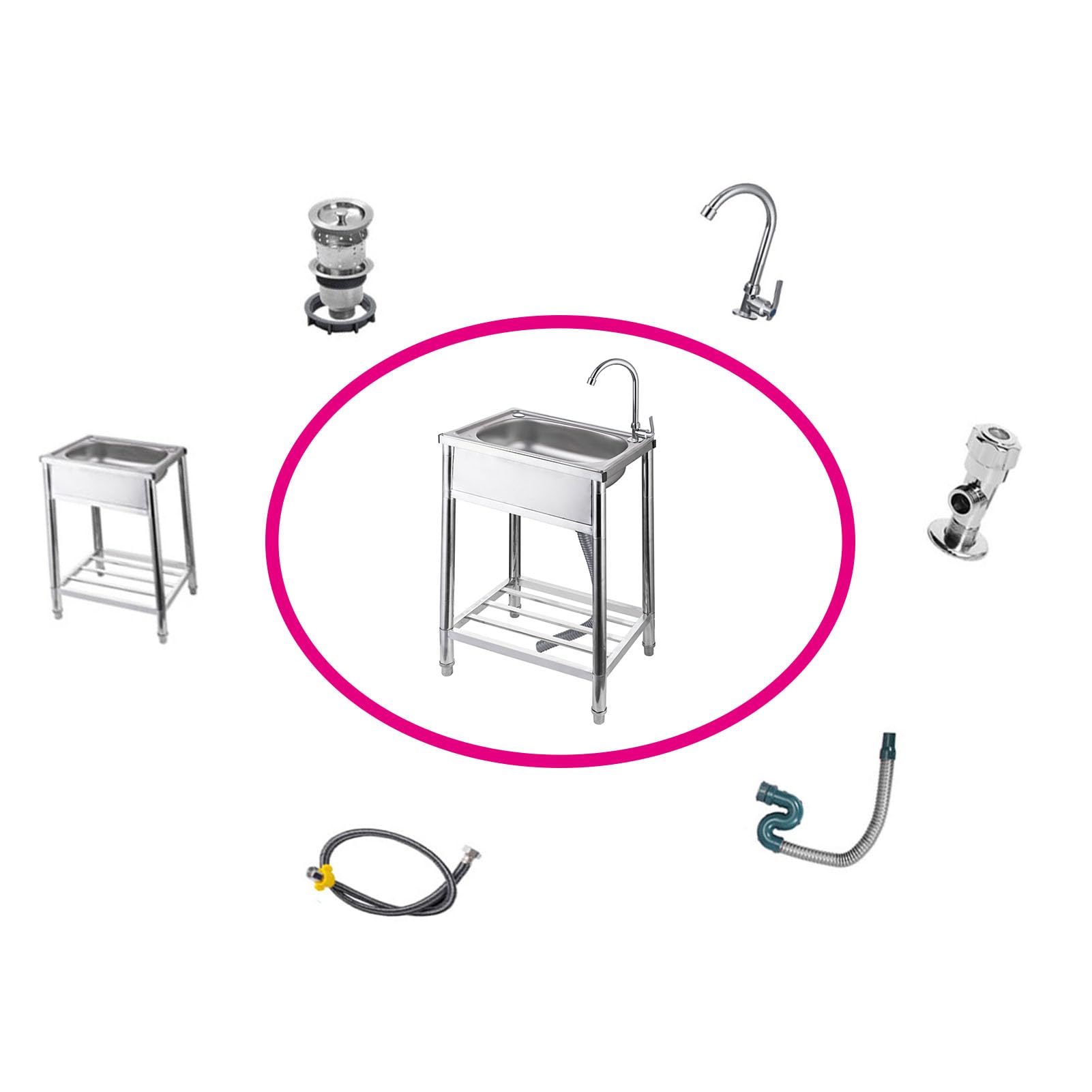 Lavello da Cucina,lavello Cucina per Catering,lavello in Acciaio Inossidabile,Indipendente,Commerciale,con Rubinetto Esterni/Interni/Garage/Lavanderia/ripostiglio (48×35×75cm)