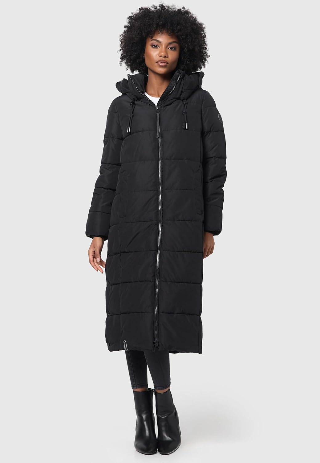 Marikoo Women's Long Fall & Winter Coat - Detachable Hood - Quilted Calf-Length Jacket - Nadeshikoo XVI XS-5XL - Image 5