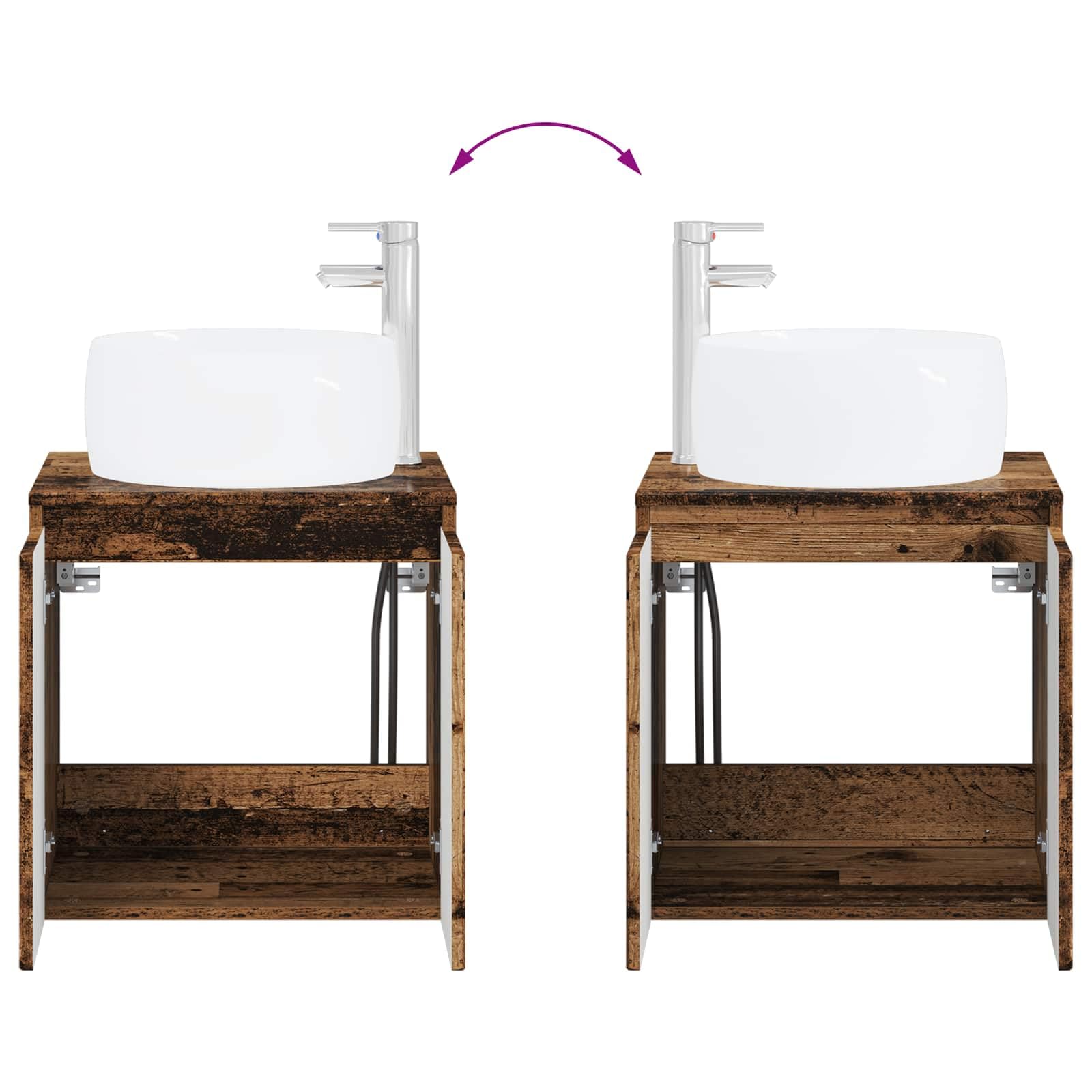 Lavabo con lavabo da parete, in legno anticato, 49,5 x 44,5 x 66