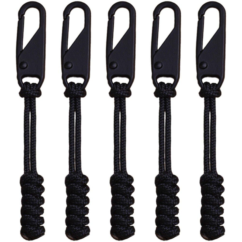 Baokuan Black 5Pcs Zipper Handle Detachable Zipper Pull Tabs Cord Extension Fixer Repair Kit For Clothing Luggage Purses Backpacks Handbags