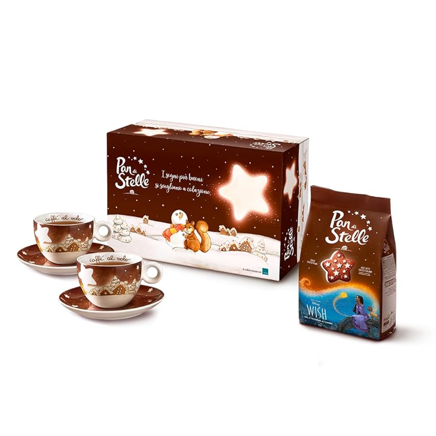Immagine del prodotto Pan di Stelle Gift Box Natale 2023, Idea Regalo con Due Tazze Medie in Porcellana by Thun e Sacchetto di Biscotti Pan di Stelle 350 g in Edizione Limitata