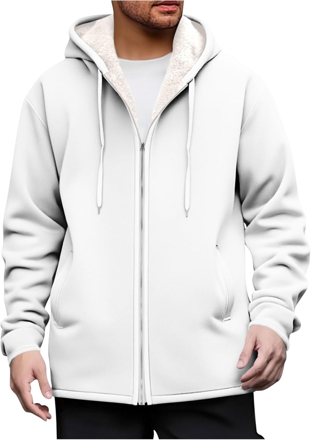 Fleece Lined Jacket for Men Heavyweight Fleece Sweatshirt Full Zip up Thick Sherpa Lined Hooded Sweatshirts Jackets