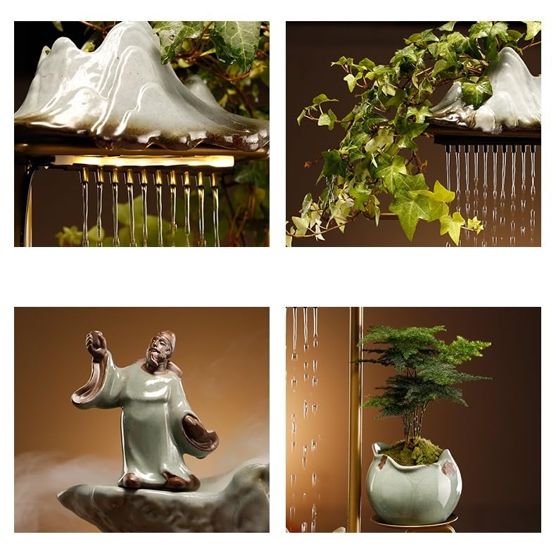 Fuente Decorativa de jardín, Fuente de Agua con Cascada, de cerámica, con función humidificadora, Rueda de Agua, Feng Shui Zen, decoración para salón, Dormitorio, Oficina