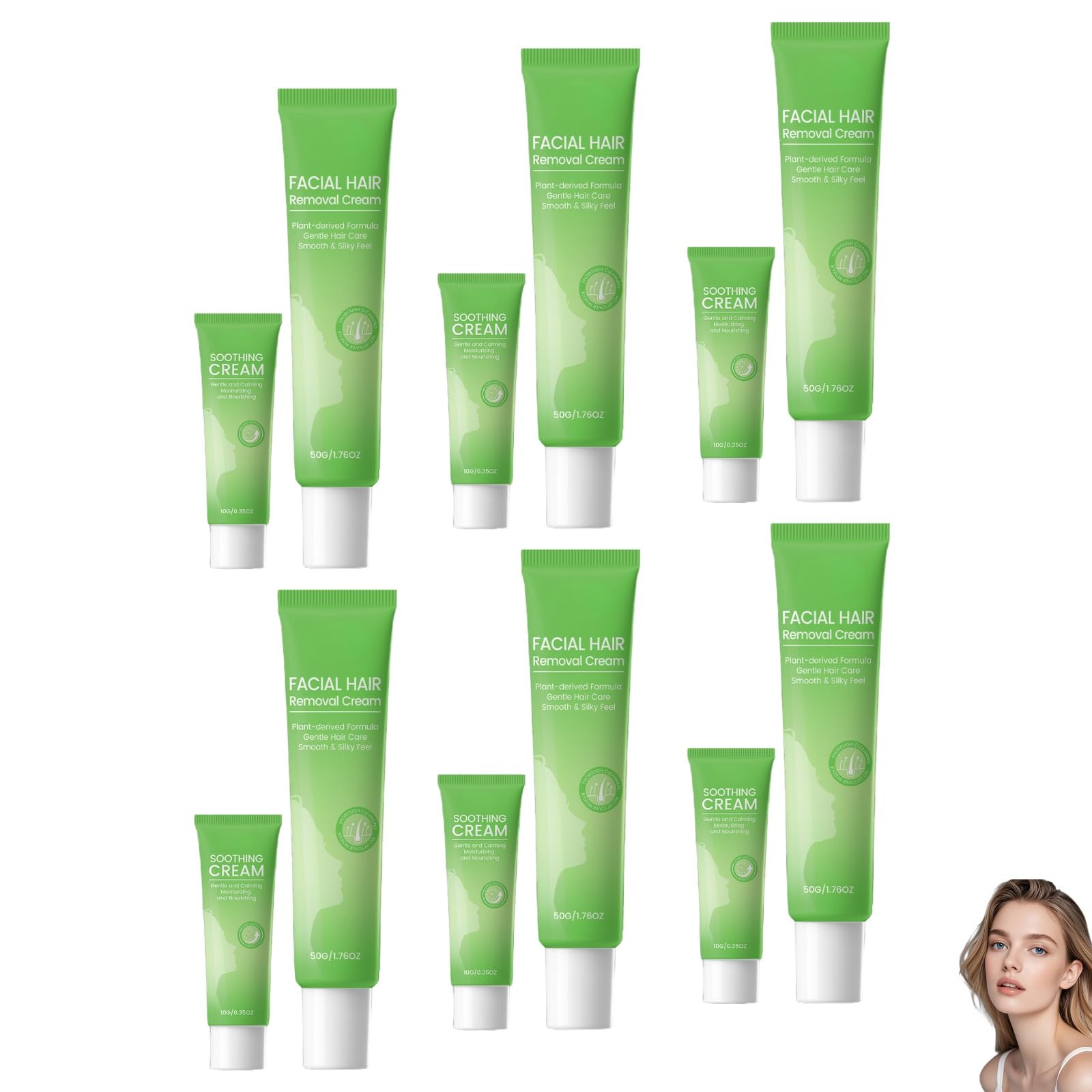 Schmerzfreies Gesichtshaarentfernungs-Set Für Empfindliche Haut, Damen Enthaarungscreme Mit Passender Beruhigungscreme, Hausgebrauch Für Oberlippe Und Kinn (6 PCS)