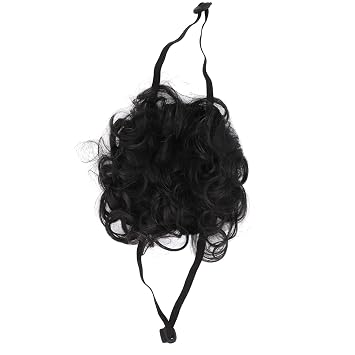 Topiky Dog Cosplay Wig, Elastic Washable Big Wavy Curls Nylon Fiber Funny Pet Wig for Cats Black Afro