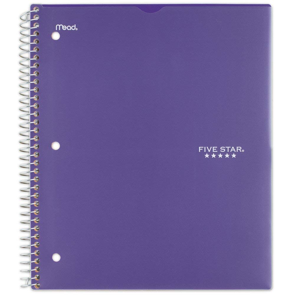 Five Star Spiral Notebook, 1 Subject, College Ruled Paper, 100 Sheets, 11" x 8-1/2" Sheet Size, Customizable Cover, Purple (73820)