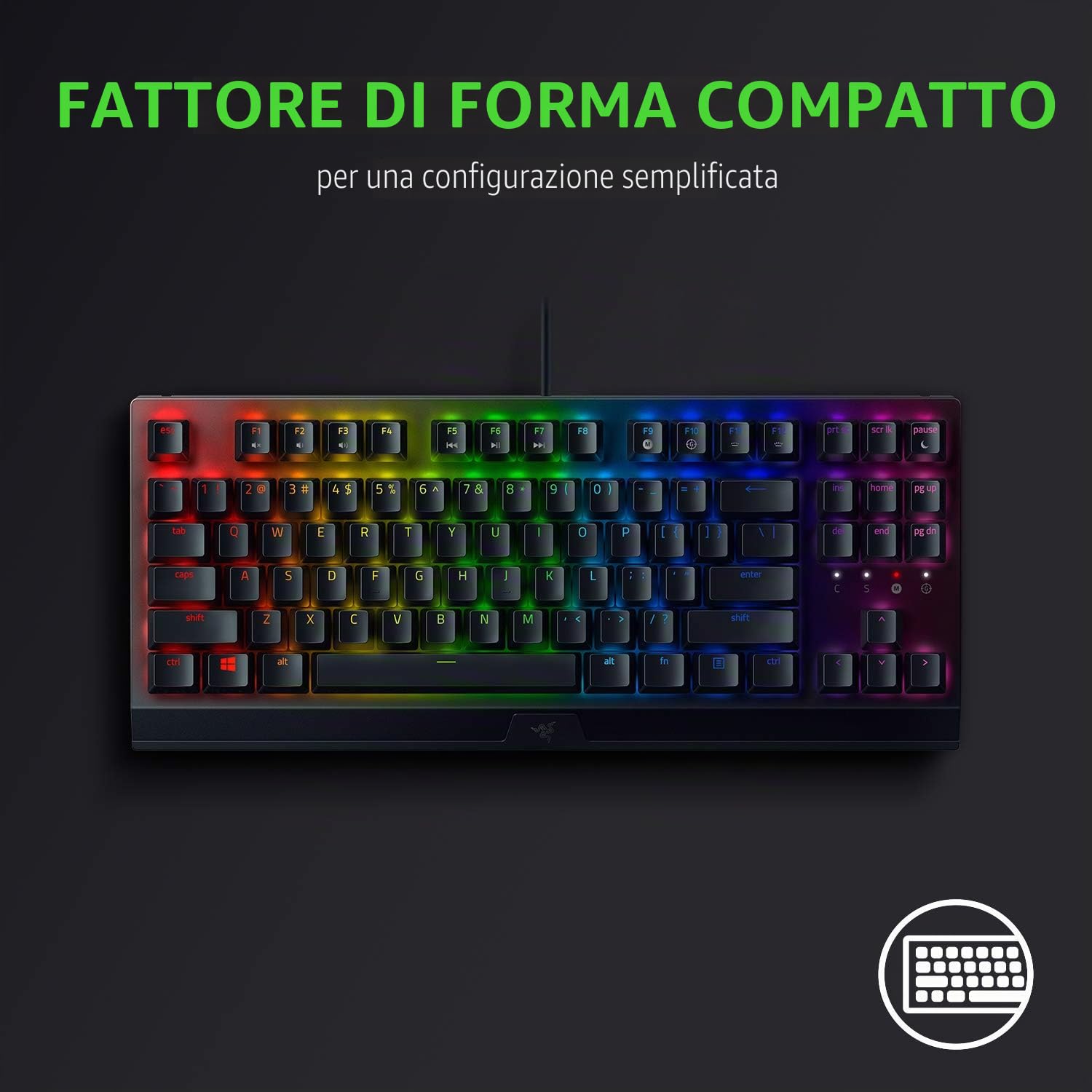 Razer BlackWidow V3 Tenkeyless TKL Tastiera da gioco meccanica: interruttori meccanici gialli - lineare e silenziosa - Illuminazione RGB chroma - Fattore di forma compatta - Macro programmabili -