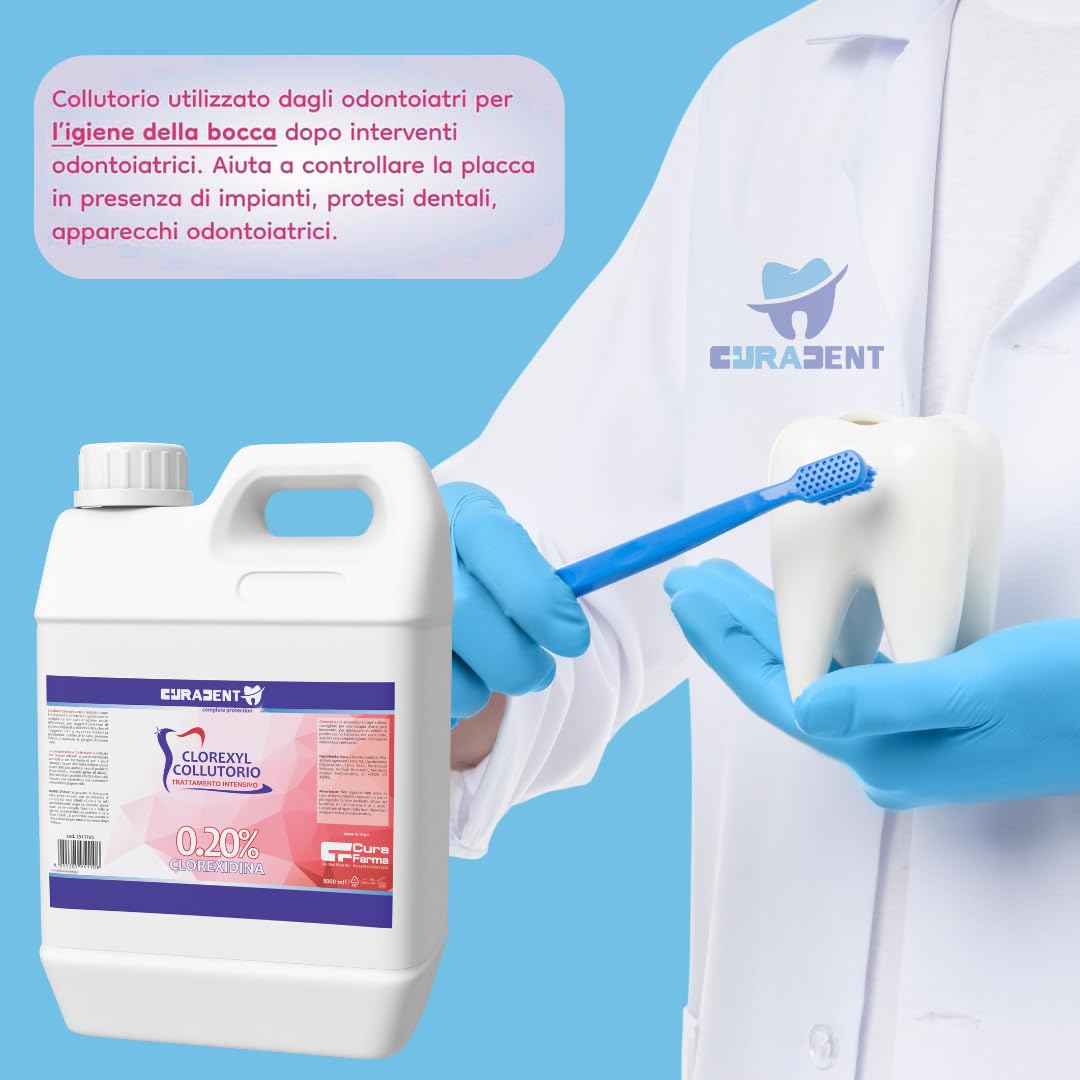 Collutorio Clorexidina 0,2% Professionale – Disinfettante Orale Antibatterico – Ideale per Igiene Orale – Tanica da 5 Litri