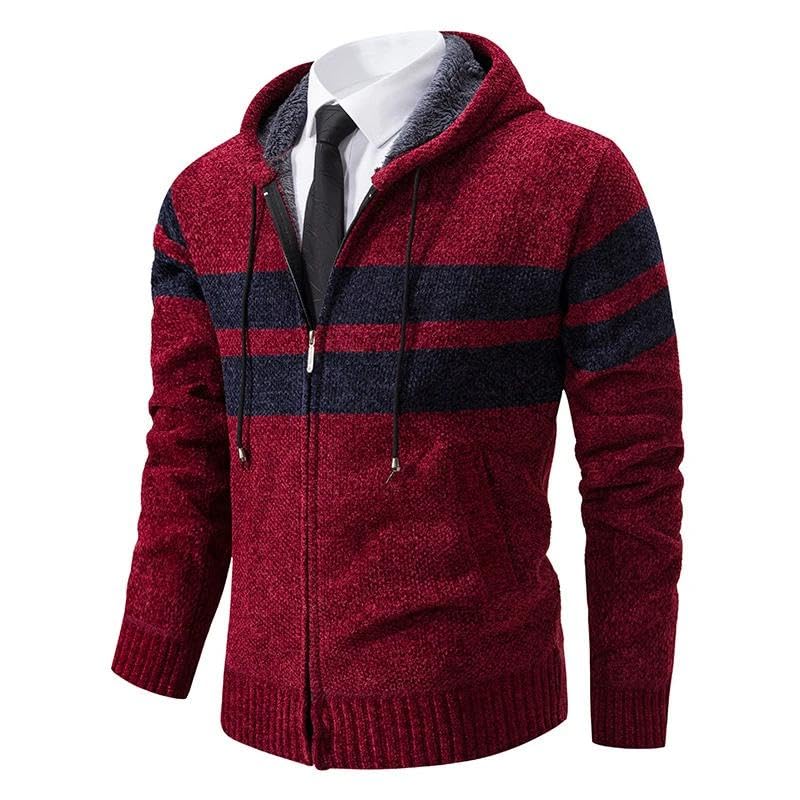 Autumn Drawstring Hooded Knit Cardigan Winter Striped Casual Sweaters All Match Long Sleeve Coats2