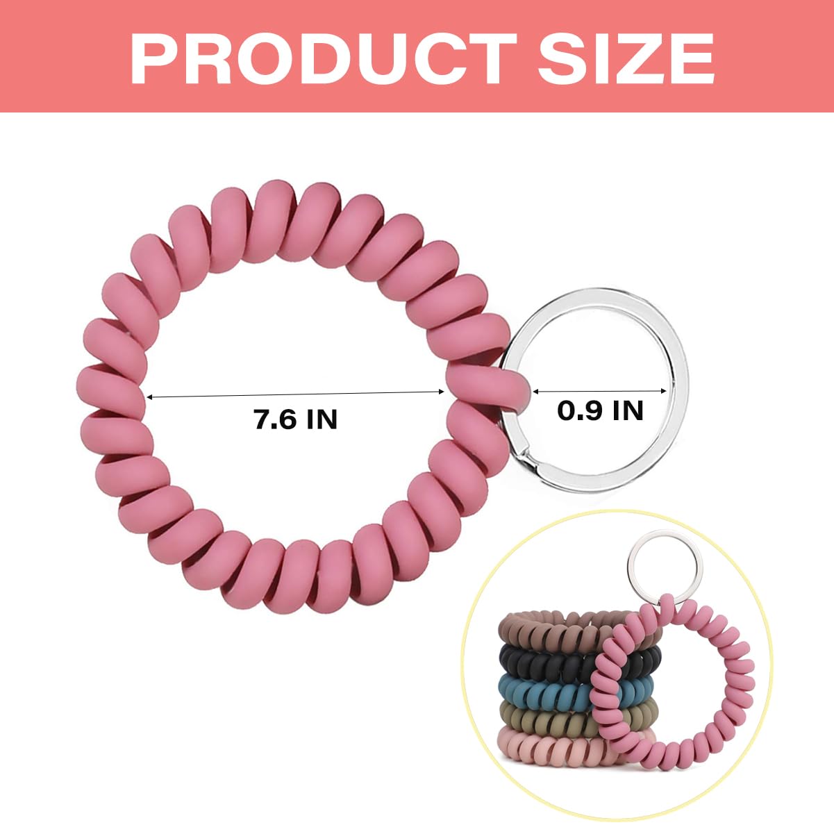 6Pcs Stretchable Wrist Keychain Bracelet, Spring Flexible Spiral Wrist Coil ?Wrist Key Holder Key Ring for Sauna Gym Pool ID Badge and Outdoor Sports (Color1)