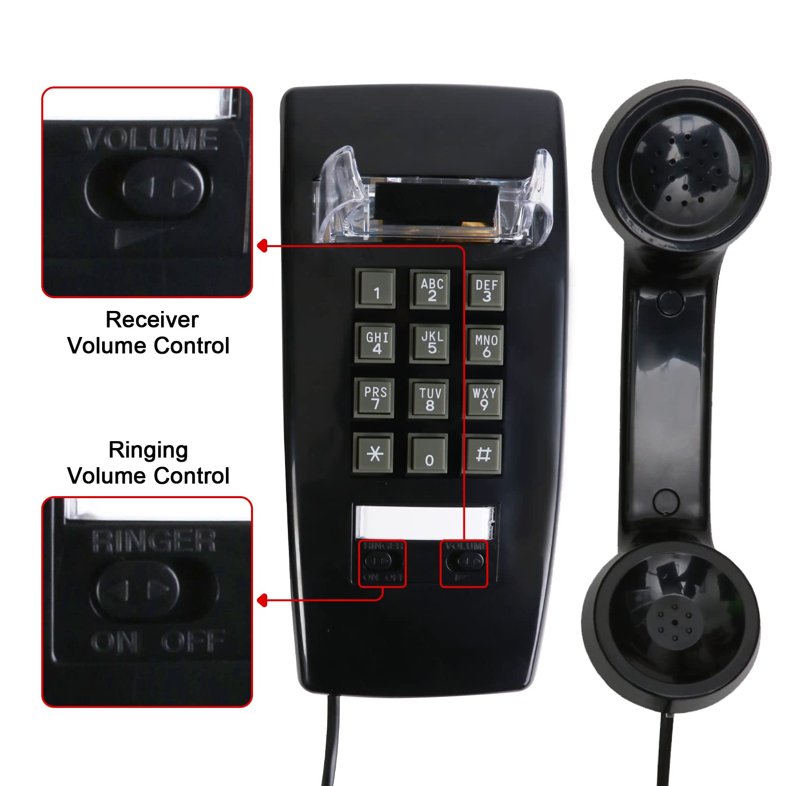 Telefono da parete retrò con suoneria meccanica rumorosa telefoni da parete vintage per rete fissa con volume regolabile vecchio stile telefono fisso con cavo per casa, scuola, hotel, ufficio