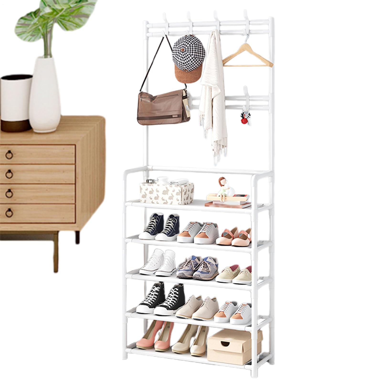 Zapatero - Armadio con portascarpe - Organizer multifunzione da | pavimento | Zapatero Abiti e | Robusta combinazione in metallo e legno per ingresso, dormitorio, camera da ,