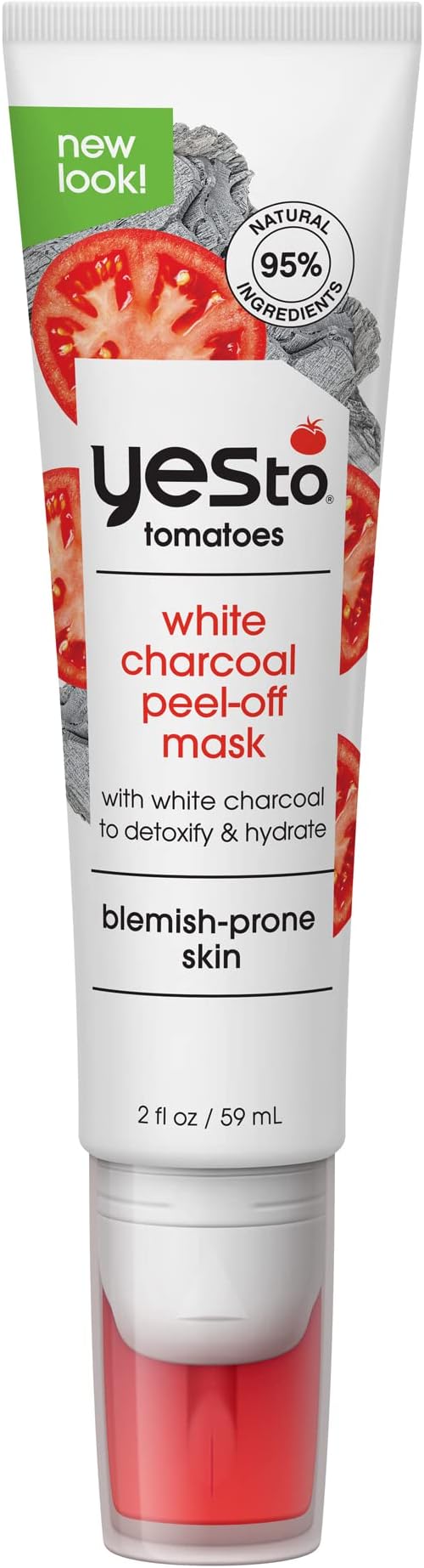 Tomatoes Clear Skin Detoxifying & Hydrating White Charcoal PeelOff Mask Dry & Sensitive Skin Detoxify & Hydrate Skin Vegan 95% Natural Ingredients, Does Not Apply, 2 Fl Oz