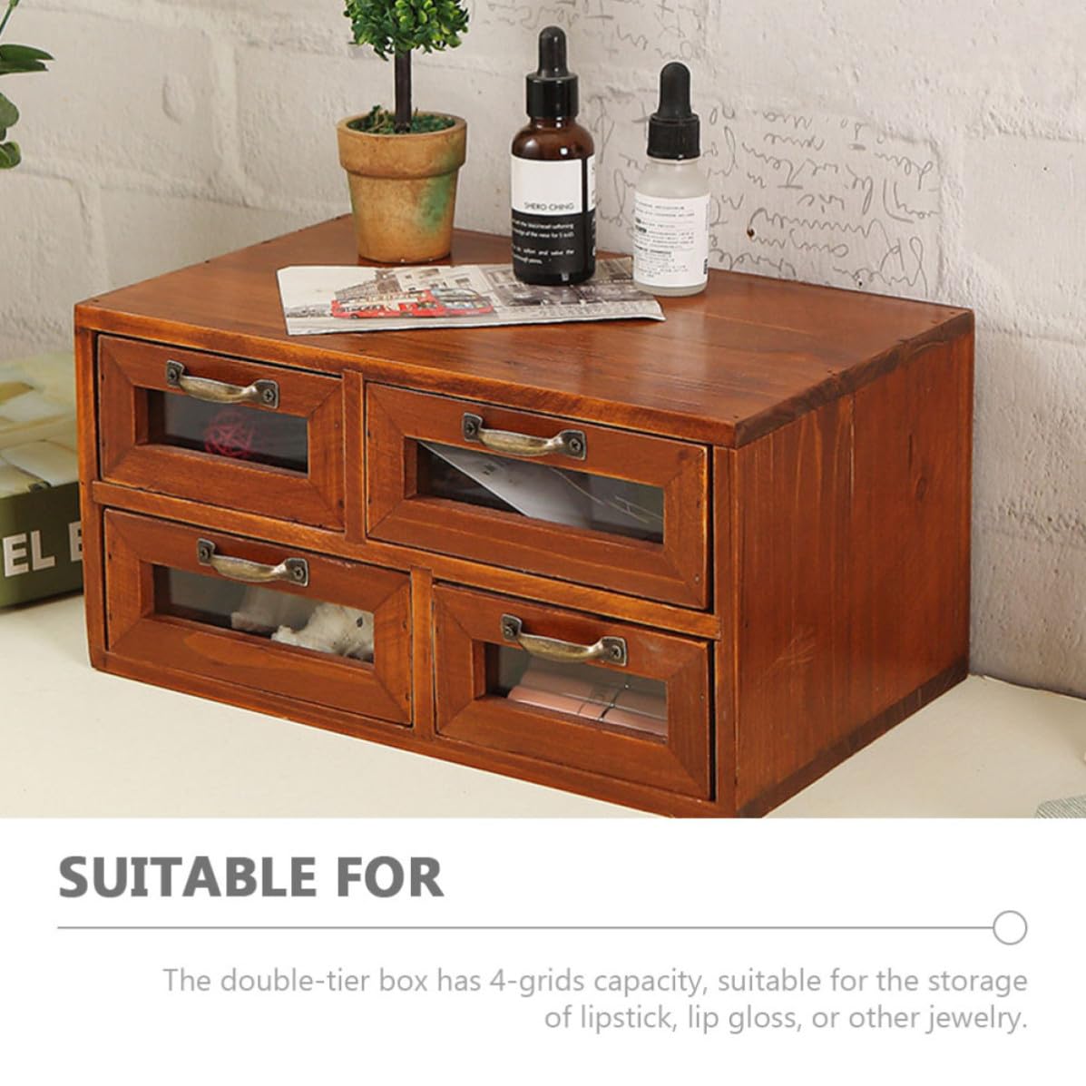 SECFOU Scatola in Legno Vintage con Organizer da Scrivania Multifunzionale per Gioielli Cosmetici e Cancelleria Portaoggetti Salvaspazio per Casa e Ufficio Design Antico Robusto e
