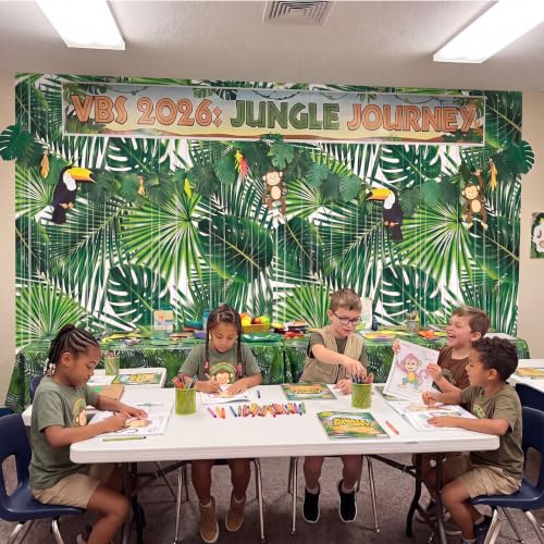 Image of Tiamon 2 Pack Jungle Party Decorations 3.3 x 6.6 Ft Palm Leaf Foil Fringe Curtains Rainforest VBS Backdrop Tinsel Streamers Photo Booth for Hawaiian Safari Birthday Baby Shower Party Supplies