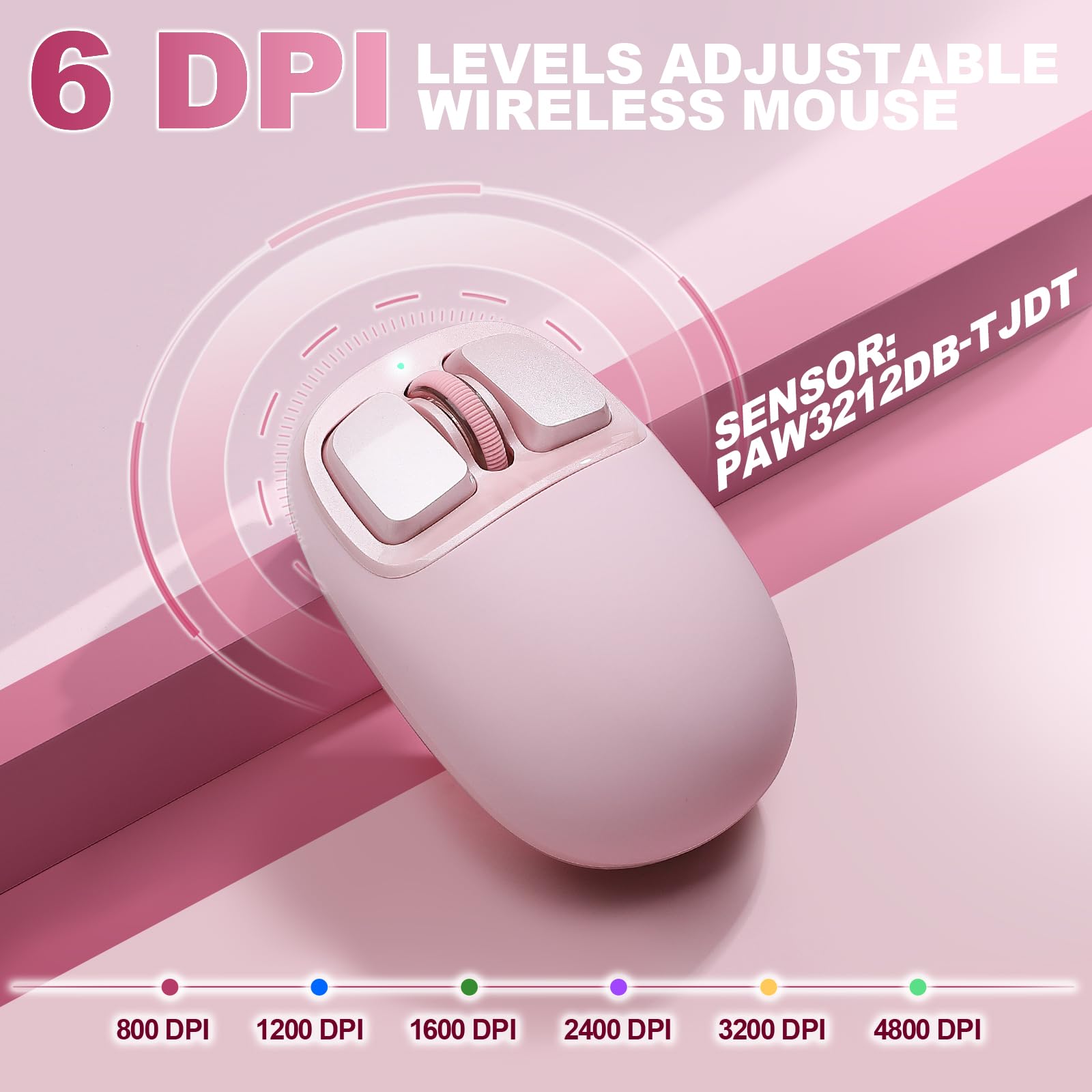 YUNZII C1 Siliconyowa Bezprzewodowa Mysz, 4800 DPI Śledzenie Optyczne, 6 Poziomów Regulacji, Tryb Potrójny 2,4 GHz/USB-C/Bluetooth, Konfigurowalna Mysz do Laptopa, Komputera, iPada (Różowy)