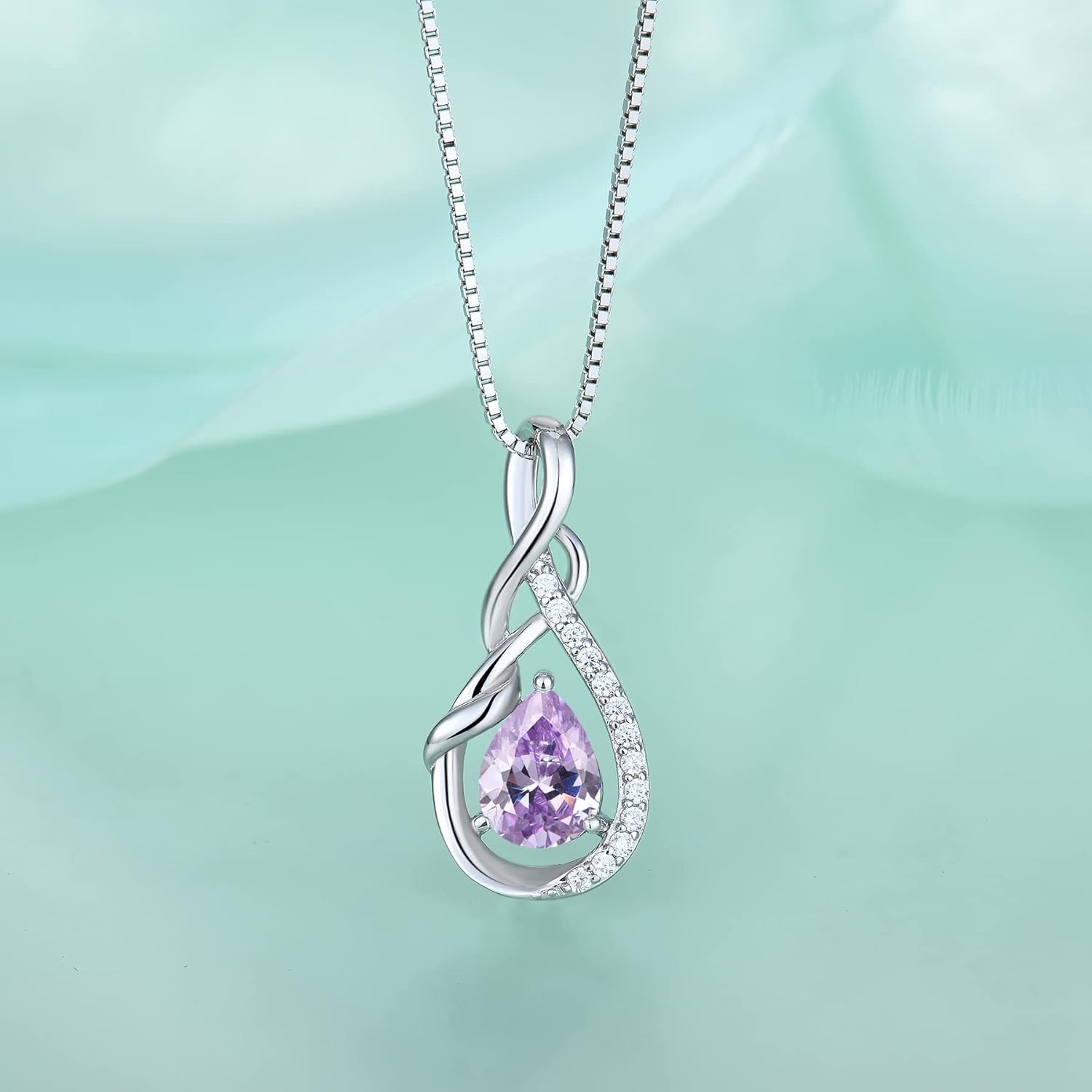STARCHENIE 925 Sterling Silver Necklace Dangle Earrings for Women Infinity Twisted Teardrop Pendant June Birthstone Created Alexandrite Jewelry Set