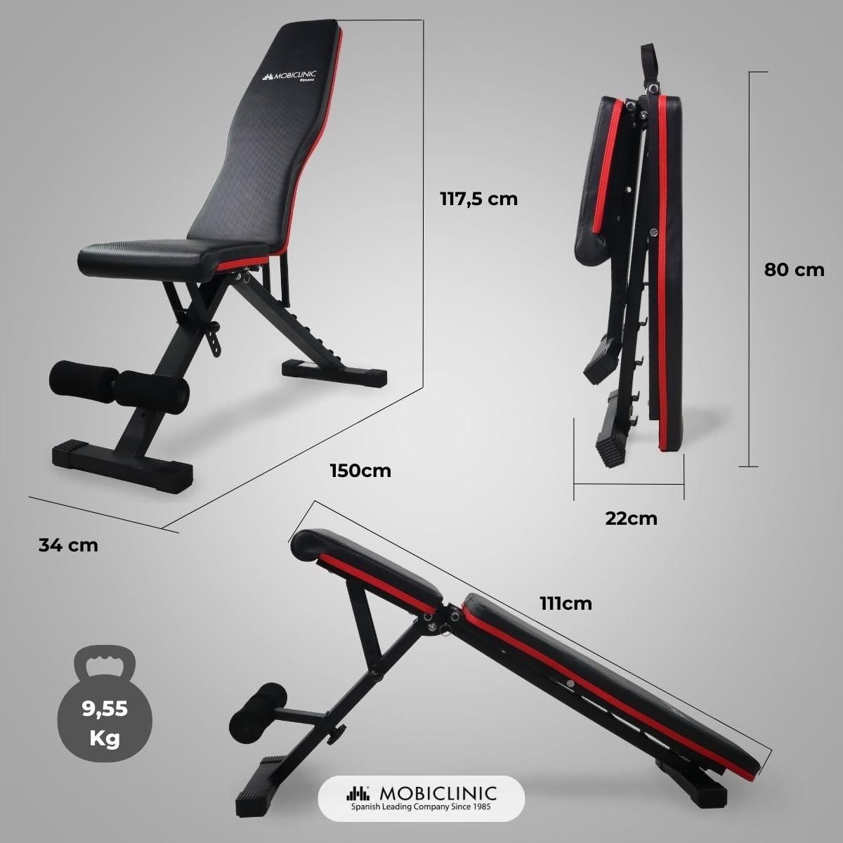 Mobiclinic® fitness, Panca per pesi, Pieghevole, Supporta 200 kg, Sedile e schienale regolabili, Flexfit, Multifunzione, Allenamento completo del corpo, Palestra domestica