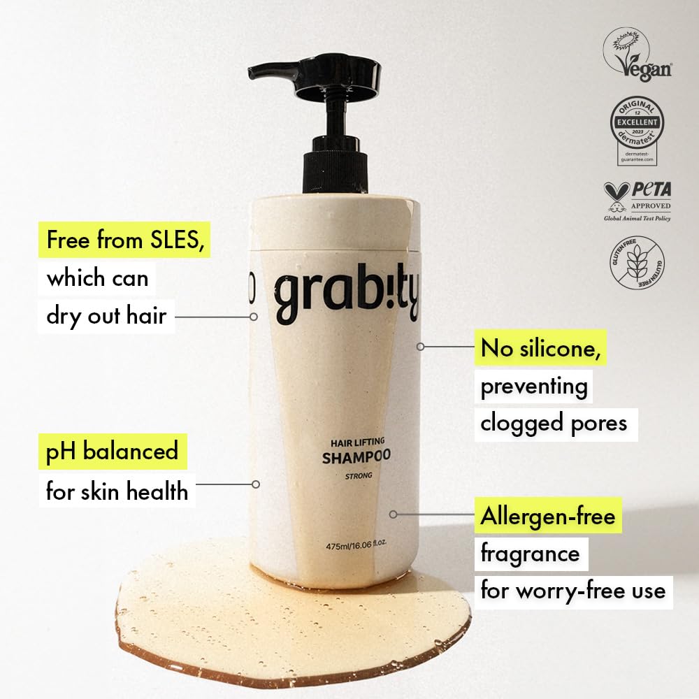 grabity g0.0 Shampoo Volumizzante Forte, con Biotina e Acido Salicilico, Vegano, Senza Solfati e Parabeni, 475 ml