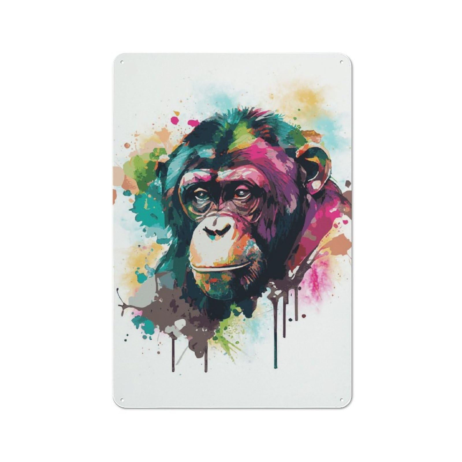 Junmoney Watercolor Monkey 30X20cm Retro Metal Sign With For Man Cave Or Games Room, Tin Sign Wall Decor For Games Rooms And Man Caves