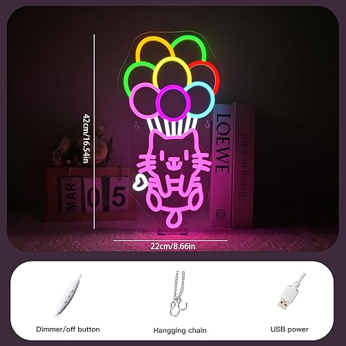 Miniatura 5 de Letrero de neón de bola de gato para decoración de pared, bola de luz de neón para dormitorio, adecuado para aula, libro, fiesta, biblioteca, Gato