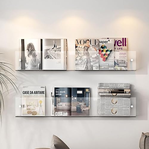 Miniatura 10 de KWOKING Estantería flotante de acrílico moderna de 5.9 pulgadas de alto, estantería para libros de fotos, revistas, estante de pared para decoración