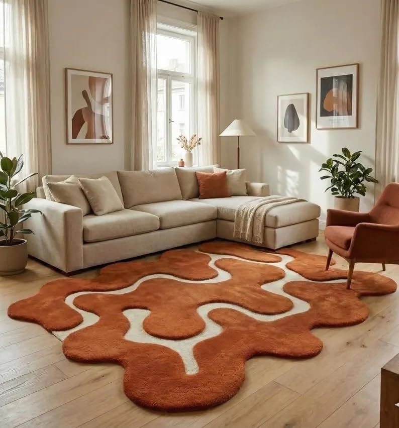 Handmade Tuffted Pure Woollen Thick Geometrical Carpet for Living Room Bedroom/Tufted Floor Carpet for Bedroom, Rugs for Living Room(3x5feet,Multi)-image-1