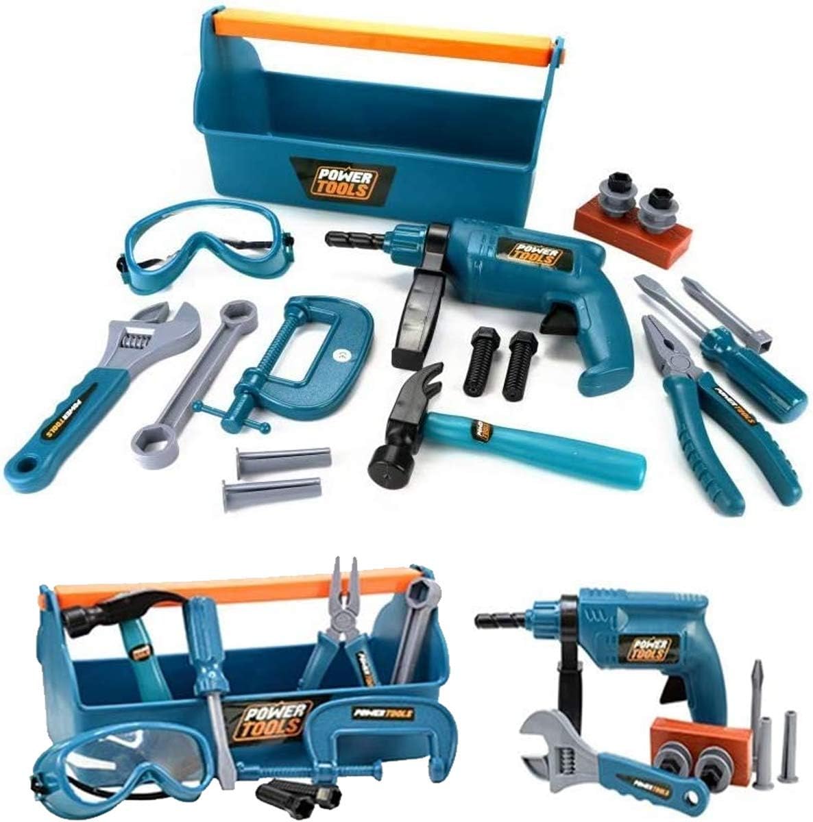 UMKYTOYS Kids Carry Case Tool Box Set For Kids With Drill Hammer Spanner tools for children toddlers 22 Piece Toolkit toys for boys Pretend Play Toys for 3 4 5 6 7 Years Old Toddlers
