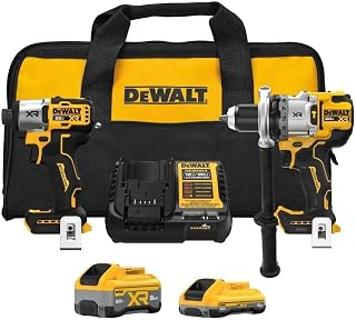 DEWALT DCK2101QQ1WW1 20V MAX XR Hammer Drill & Impact Driver Combo Kit, Brushless, 2-Tool Kit with 4Ah & 8Ah POWERPACK Batteries, Charger & Tool Bag